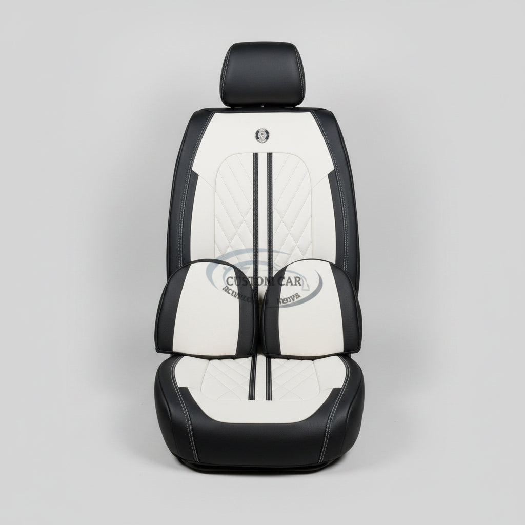 Universal classy Black and White stripped leather seat covers set