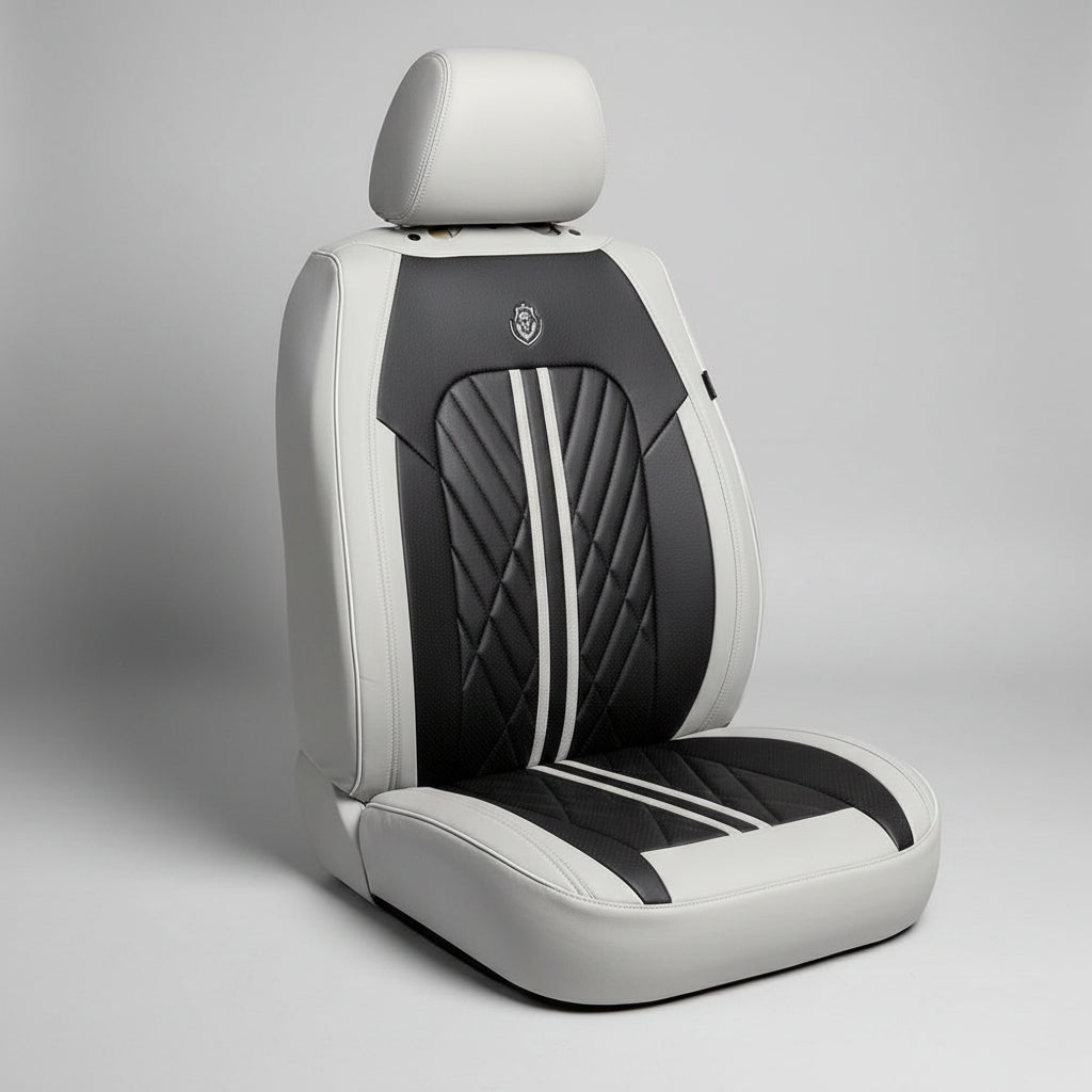 Universal Grey and Black stripped 5 seater vehicle Luxury leather seat covers set