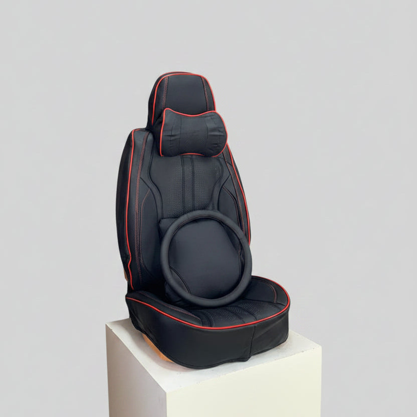 custom fit Black ft red stitching 5 seater set seat cover