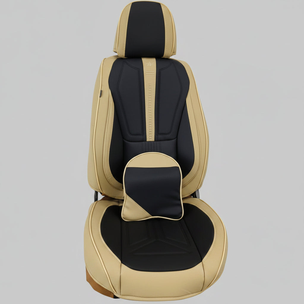 custom fit Beige and Black 5 seater car seat cover