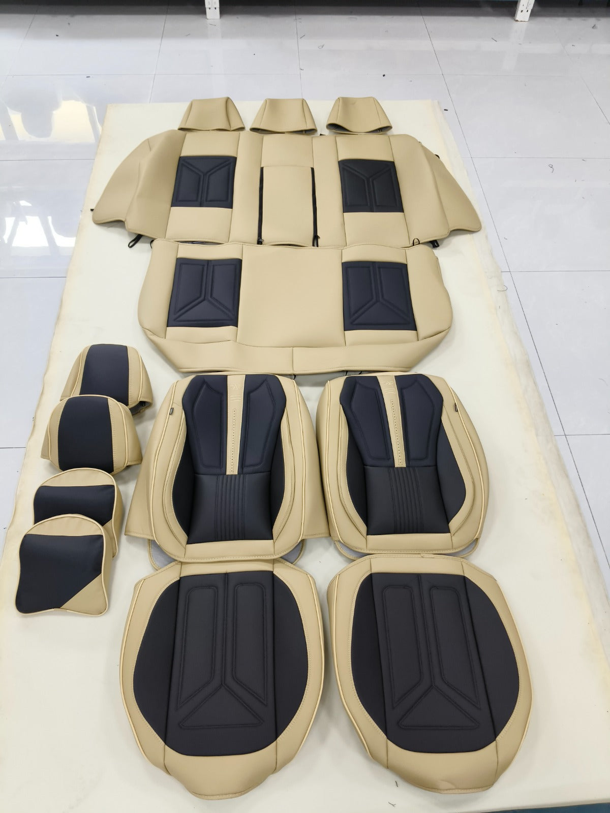 custom fit Beige and Black 5 seater car seat cover