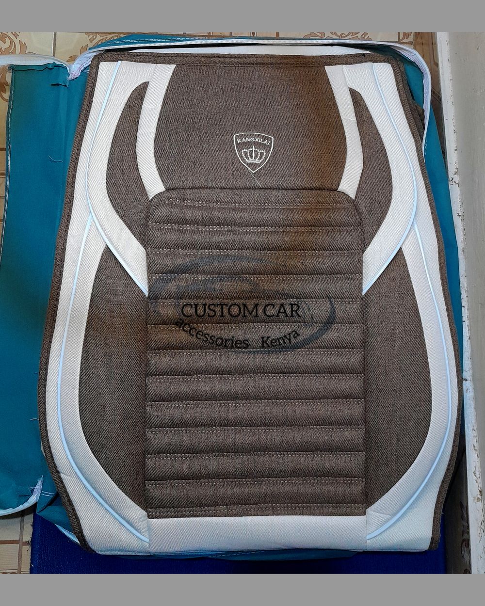 5 seater Luxury fabric seat covers set coffee and beige