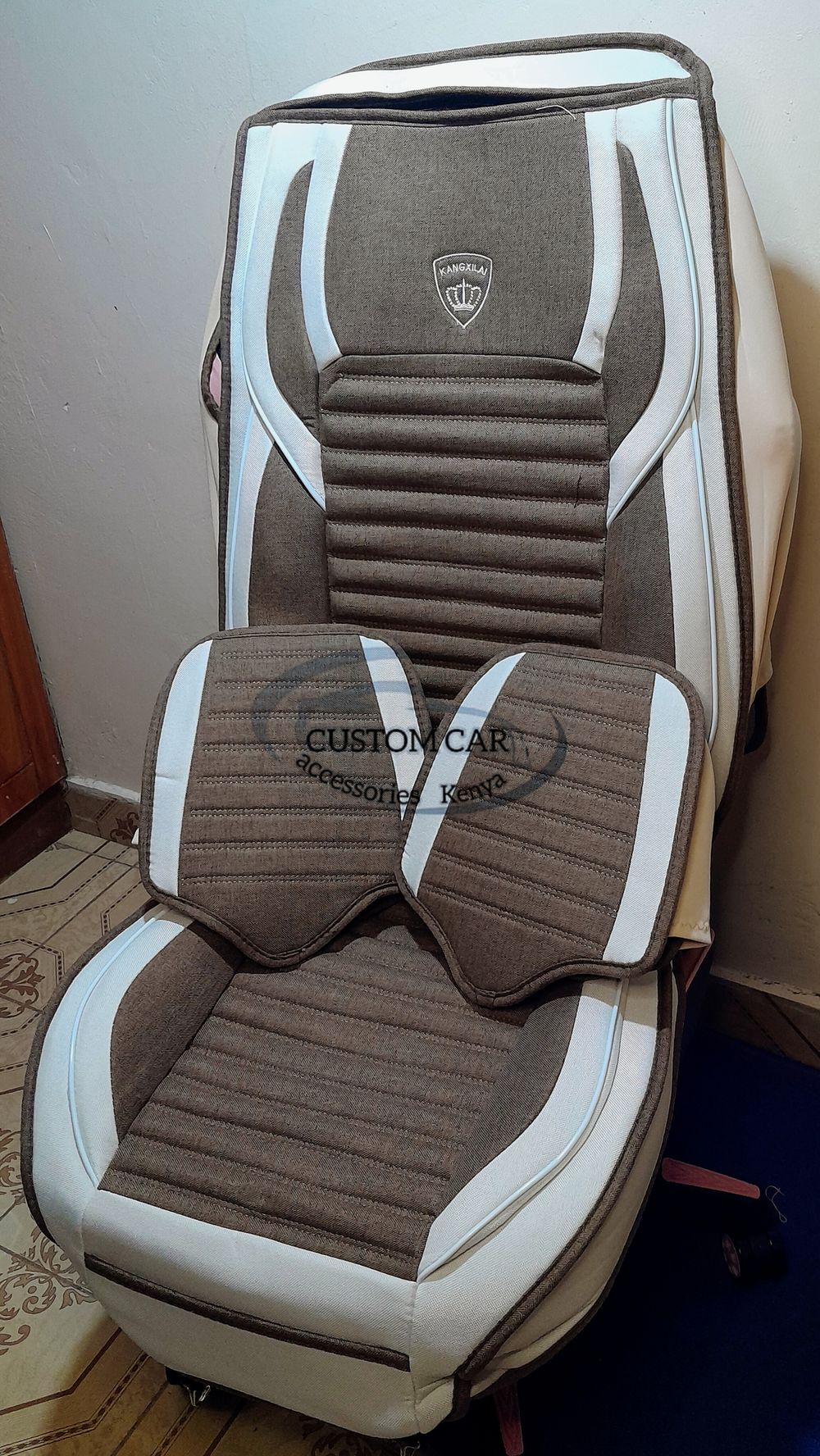 5 seater Luxury fabric seat covers set coffee and beige