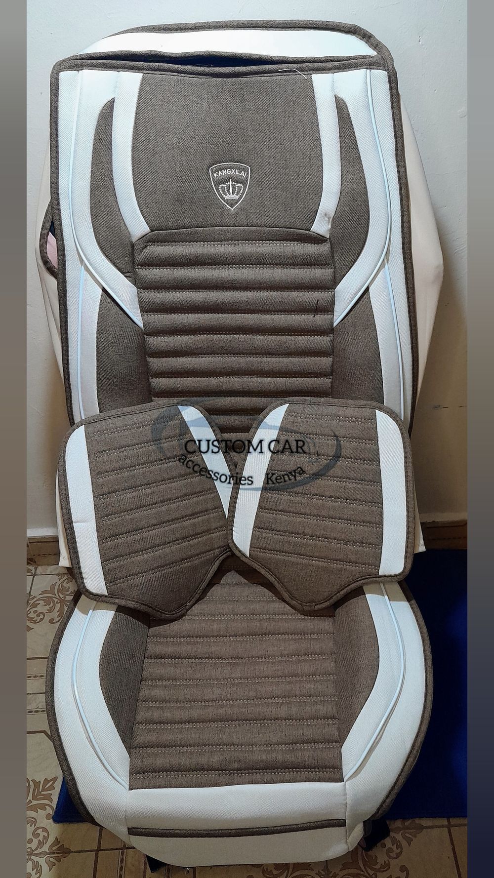 5 seater Luxury fabric seat covers set coffee and beige