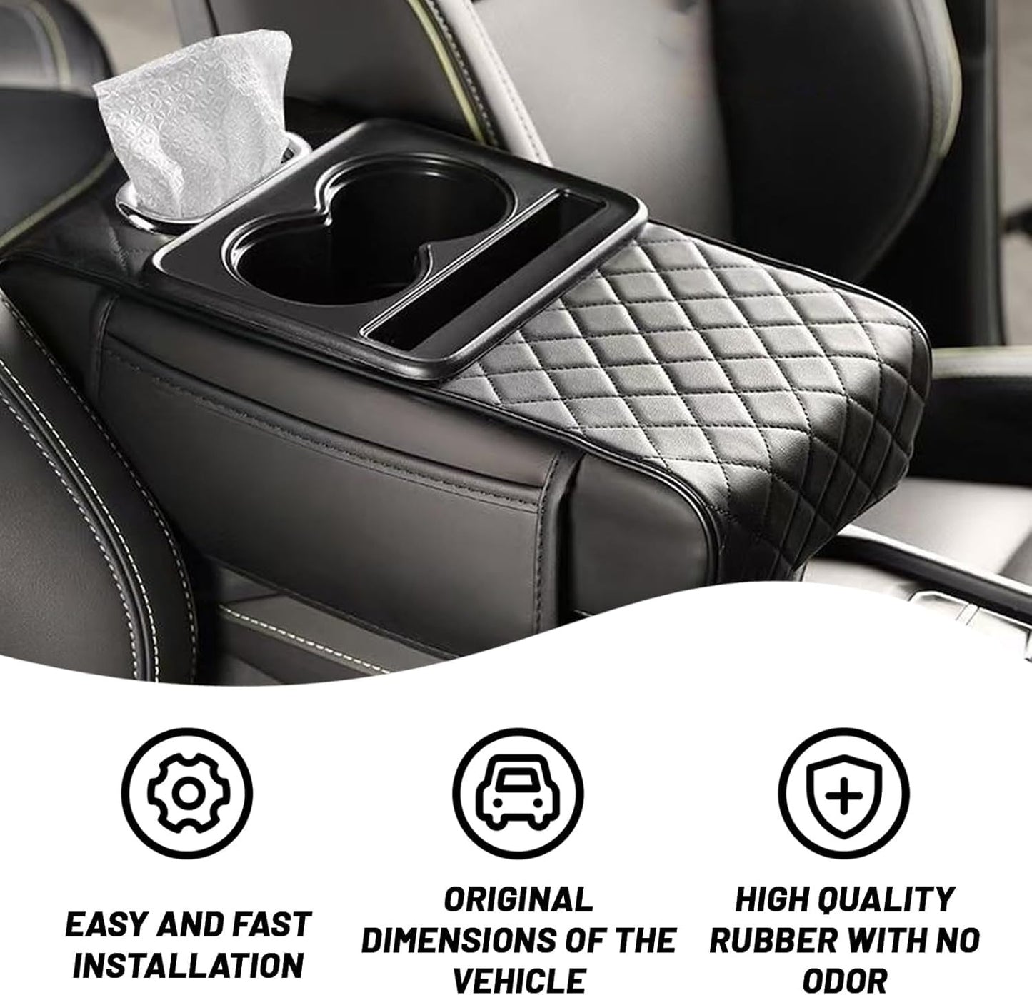 5-in-1 Car Center Console Cover, Multifunctional Arm Rest Cover For Car With Cup Holder, Phone Holder, Pocket, Car serviette Holder, Leather Height Enhancement Car Armrest Cushion