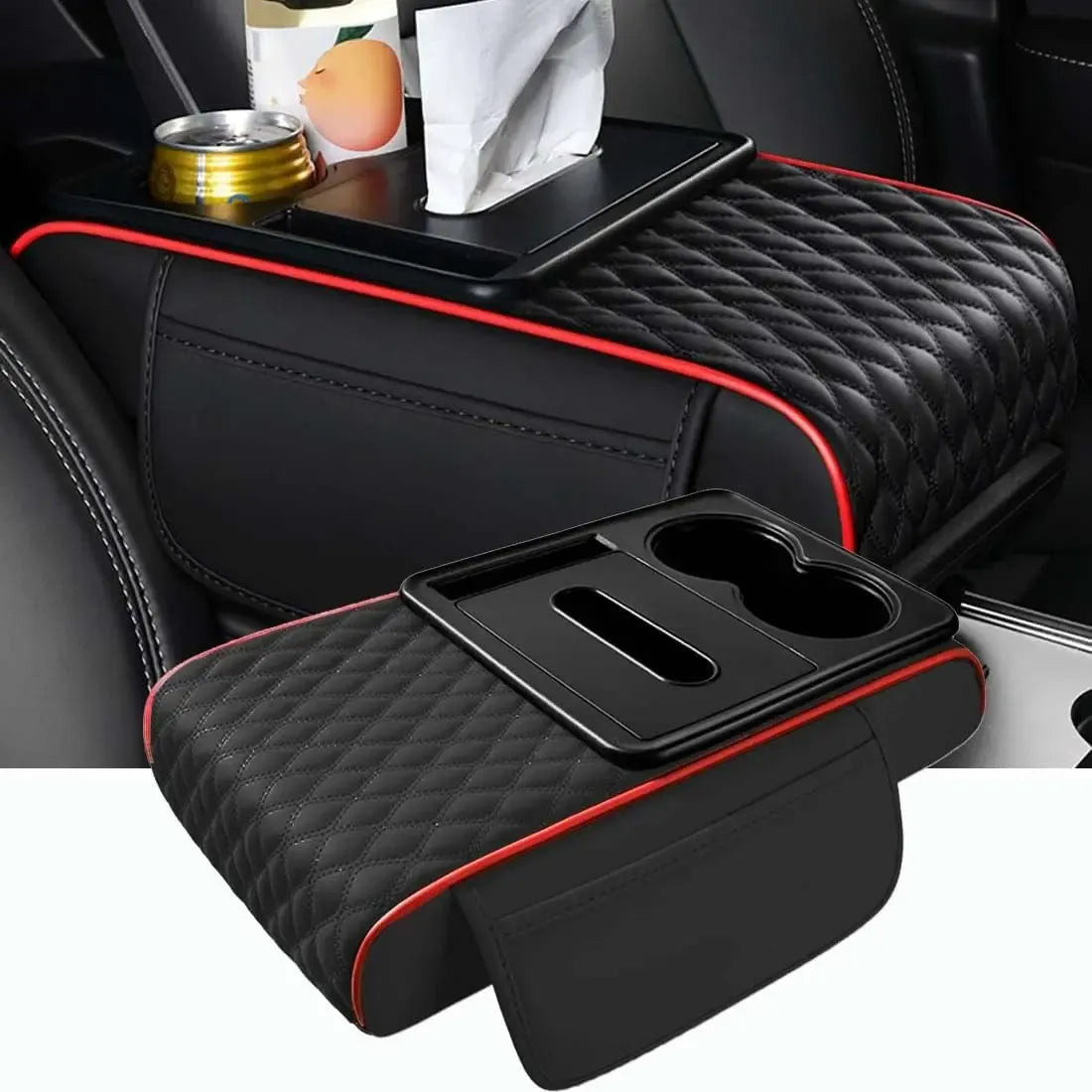 5-in-1 Car Center Console Cover, Multifunctional Arm Rest Cover For Car With Cup Holder, Phone Holder, Pocket, Car serviette Holder, Leather Height Enhancement Car Armrest Cushion