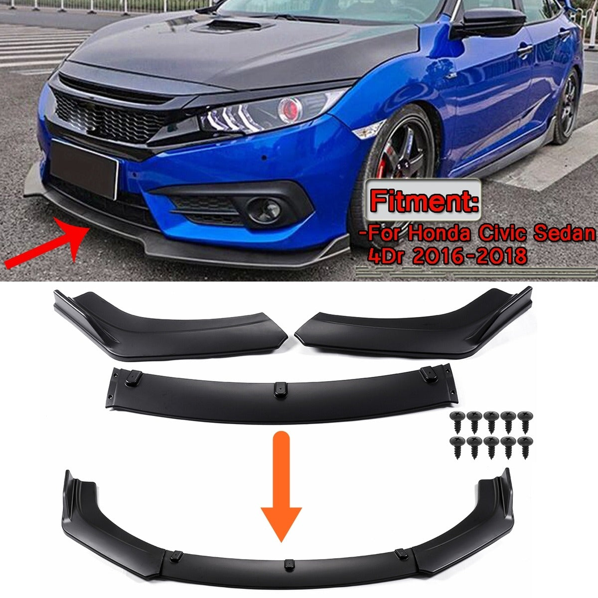 Universal 3-Piece Sports Front Bumper Lip Spoiler