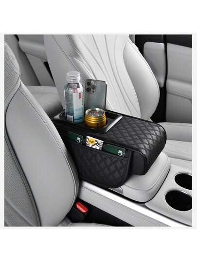 4 in 1 Premium Leatherette Armrest Console Pad with Dual Cupholders (black)