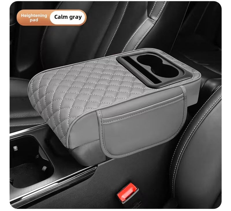 4 in 1 Premium Leatherette Armrest Console Pad with Dual Cupholders (grey)