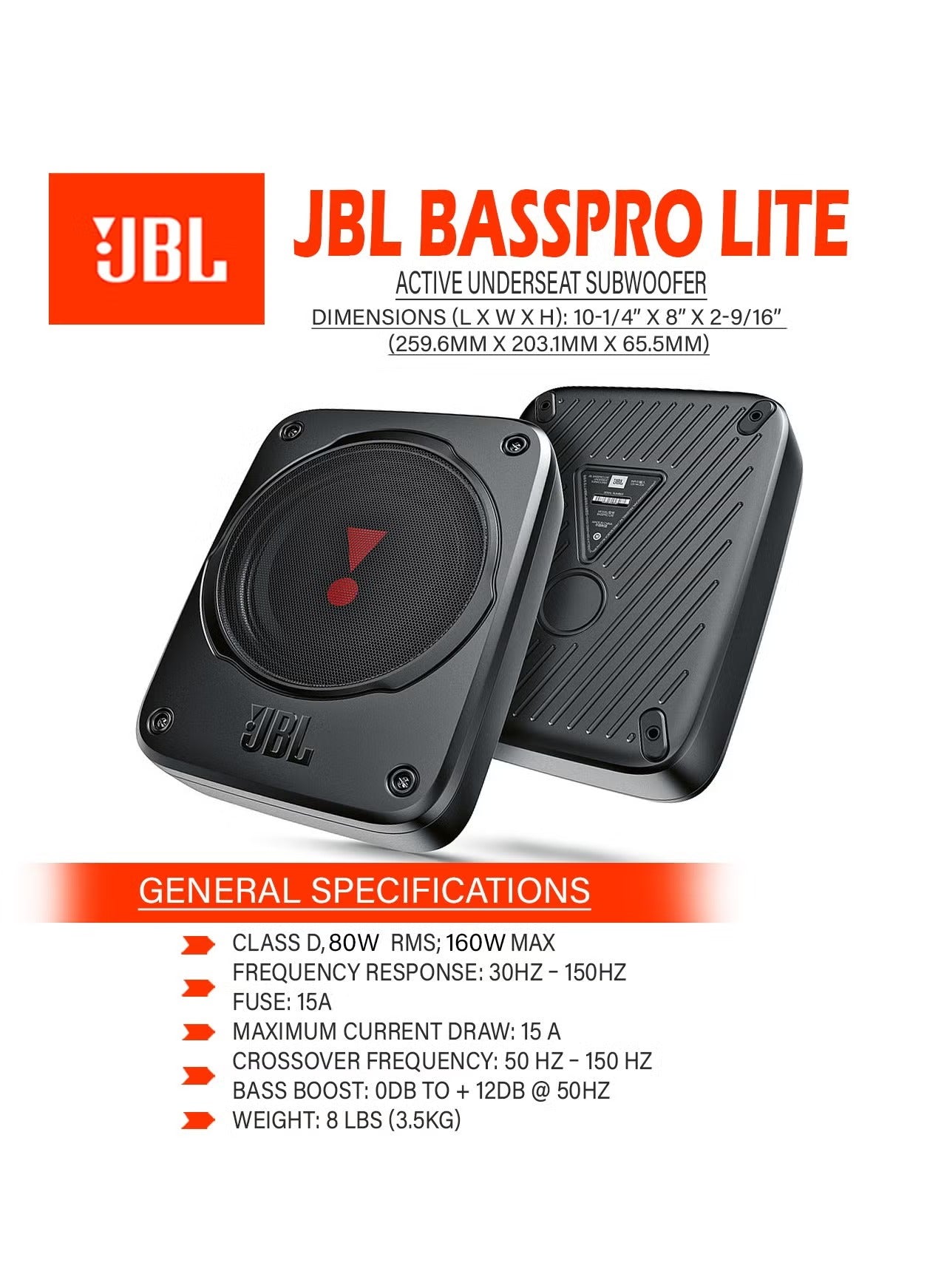 Ultra-Slim Underseat Active Subwoofer Base Speaker