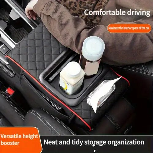 5-in-1 Car Center Console Cover, Multifunctional Arm Rest Cover For Car With Cup Holder, Phone Holder, Pocket, Car serviette Holder, Leather Height Enhancement Car Armrest Cushion