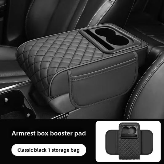 4 in 1 Premium Leatherette Armrest Console Pad with Dual Cupholders (black)