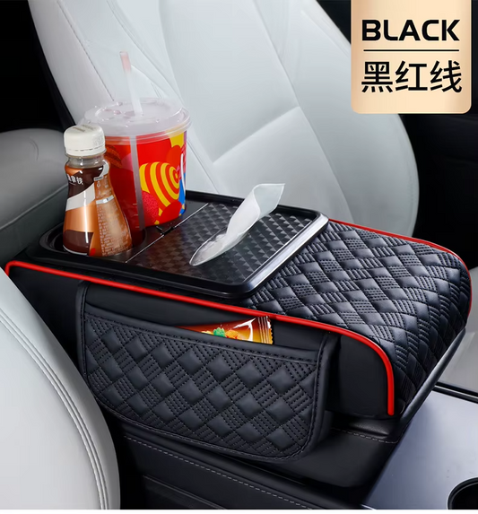 4-in-1 Car Center Console Cover, Multifunctional Arm Rest Cover For Car With Cup Holder, Phone Holder, Pocket, Car serviette Holder, Leather Height Enhancement Car Armrest Cushion