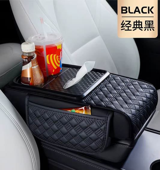 4-in-1 Car Center Console Cover, Multifunctional Arm Rest Cover For Car With Cup Holder, Pocket, Car serviette Holder, Leather Height Enhancement Car Armrest Cushion