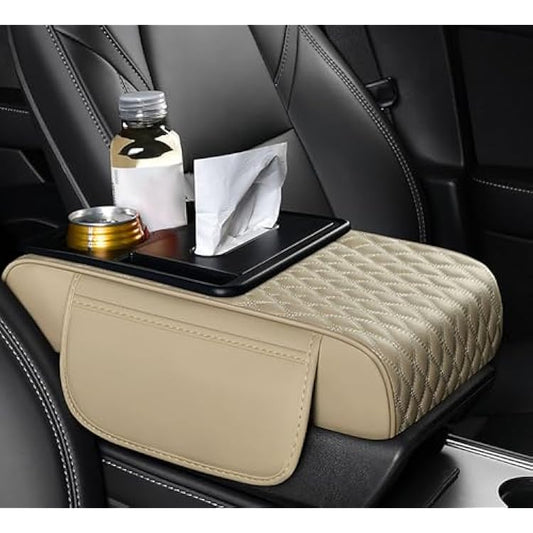 5-in-1 Car Center Console Cover, Multifunctional Arm Rest Cover For Car With Cup Holder, Phone Holder, Pocket, Car serviette Holder, Leather Height Enhancement Car Armrest Cushion